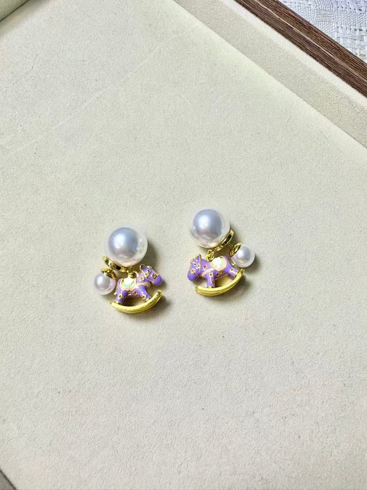 Artificial Pearl Earrings(Purple horse)