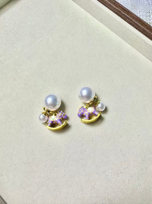 Artificial Pearl Earrings（Purple horse）