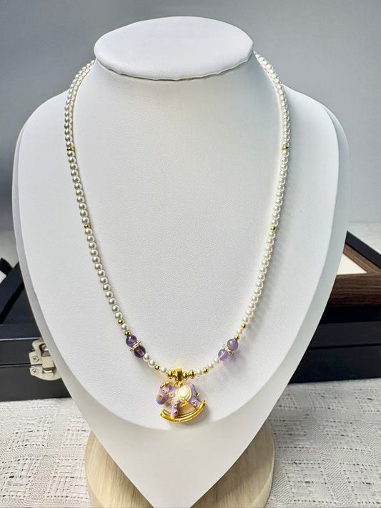 Artificial Pearl Necklace（Purple horse）